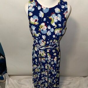 Lauren Ralph Lauren Sleeveless Maxi Dress with Belt Blue Floral New Size 12